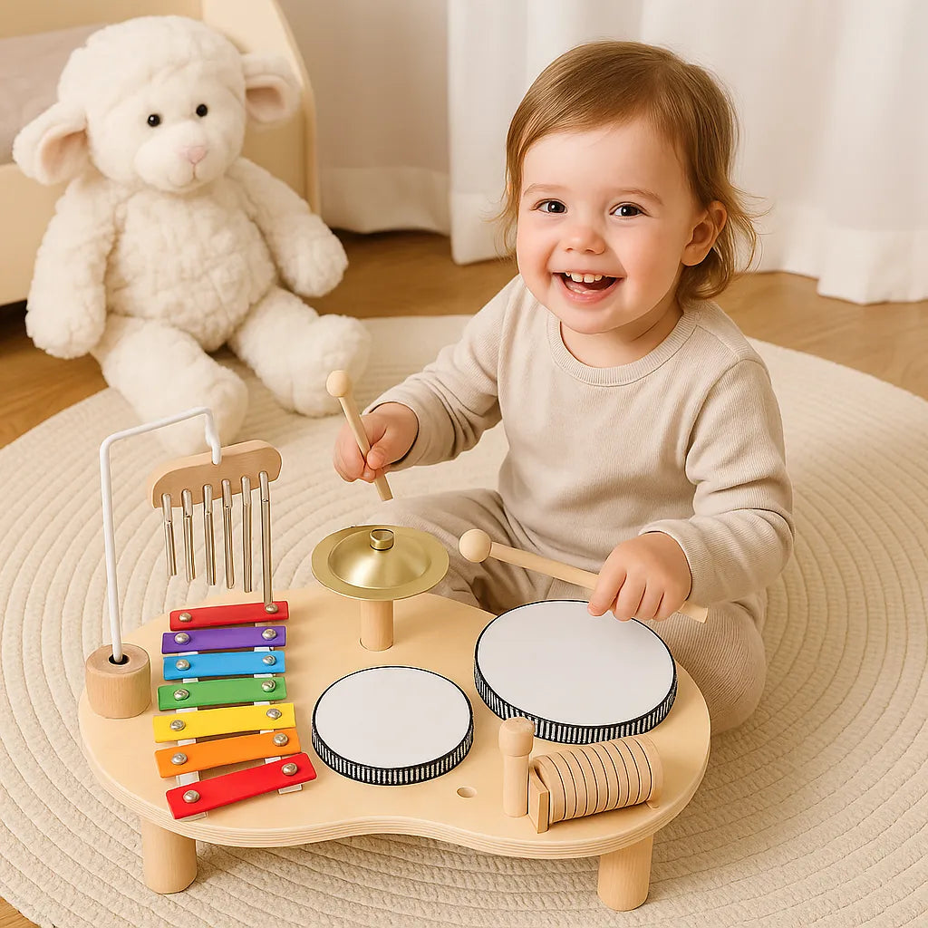 Wooden Montessori Musical Activity Table with Multi-Instrument Set