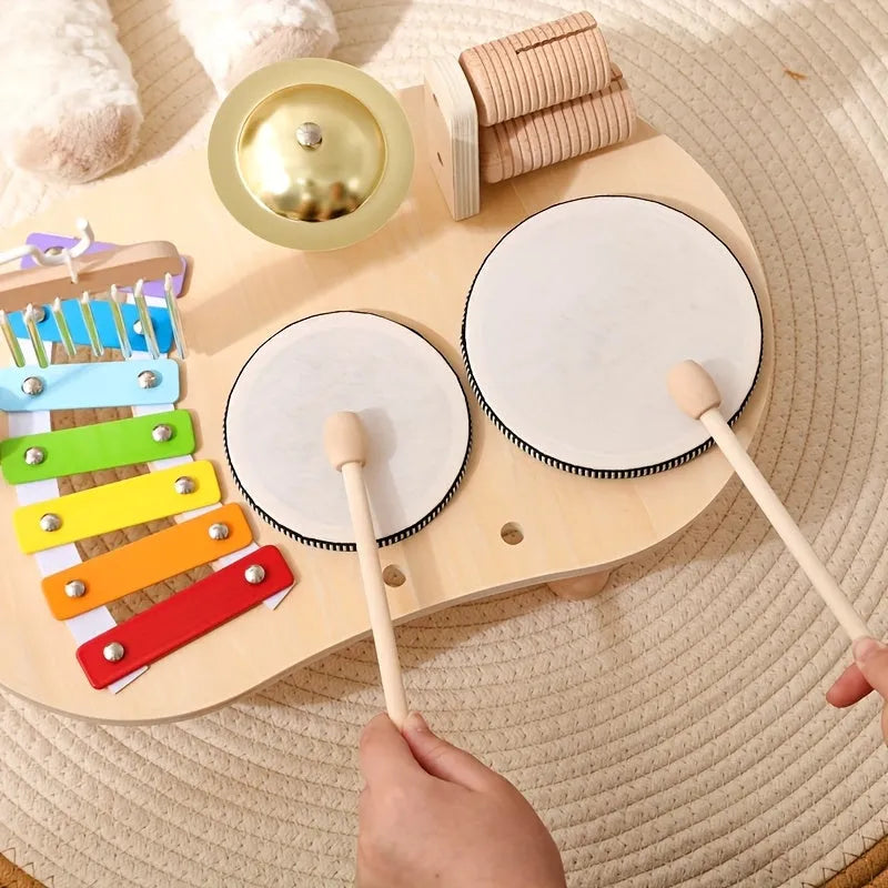 Wooden Montessori Musical Activity Table with Multi-Instrument Set