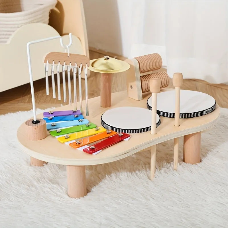 Wooden Montessori Musical Activity Table with Multi-Instrument Set