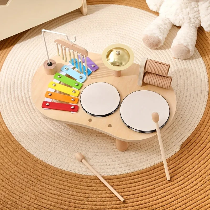 Wooden Montessori Musical Activity Table with Multi-Instrument Set