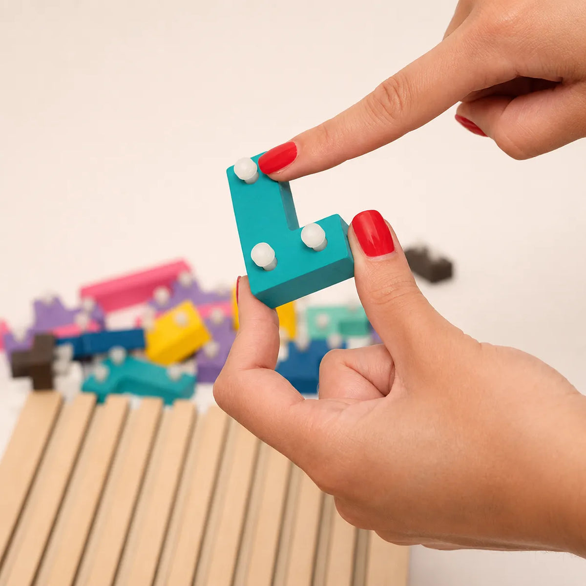 Wooden Montessori Tetris Stacking Puzzle with Challenge Cards