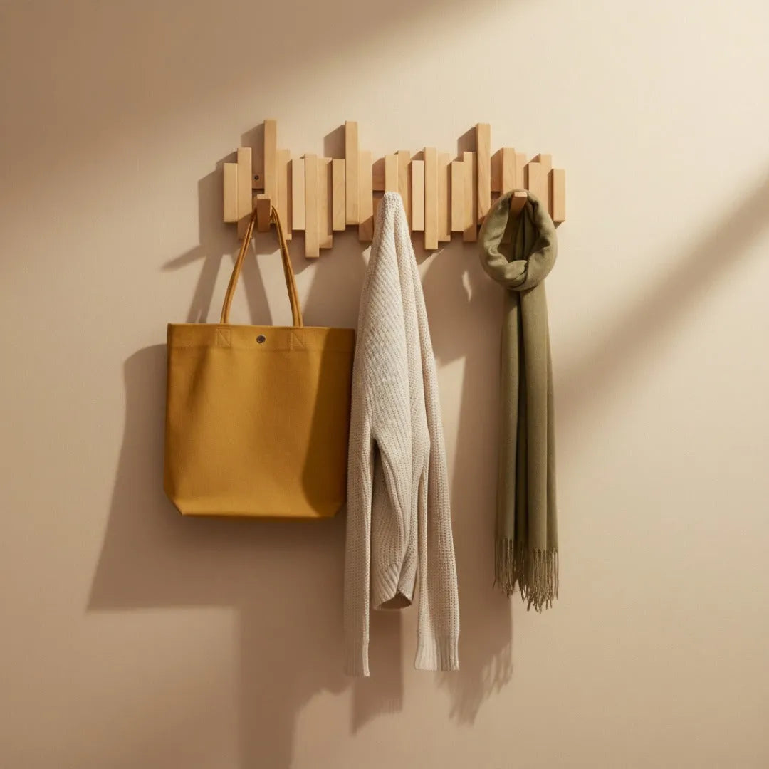 Wooden Piano Wall Coat Rack with Foldable Hooks