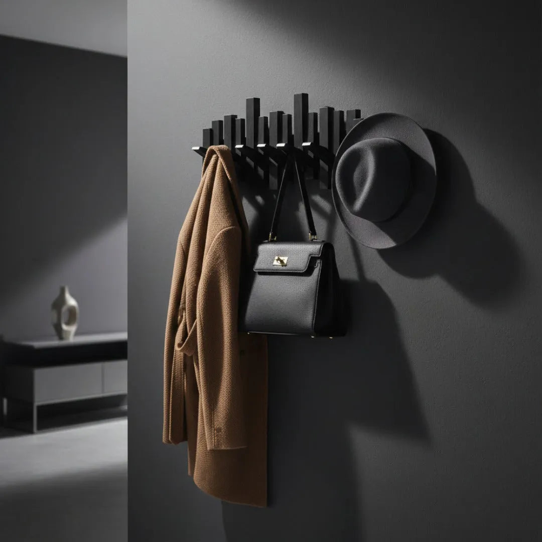 Wooden Piano Wall Coat Rack with Foldable Hooks