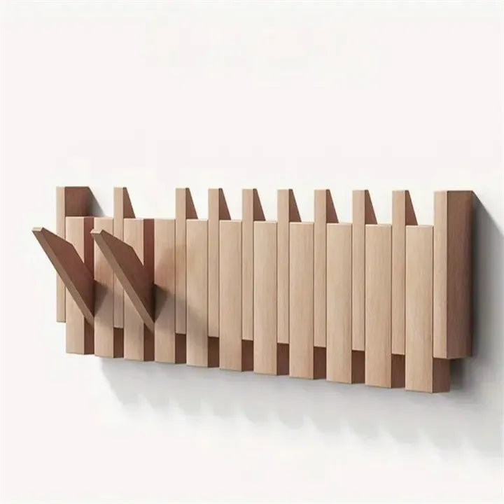 Wooden Wall Coat Rack with Foldable Hooks