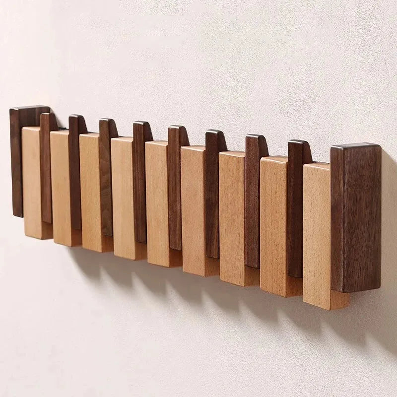 Wooden Wall Coat Rack with Foldable Hooks