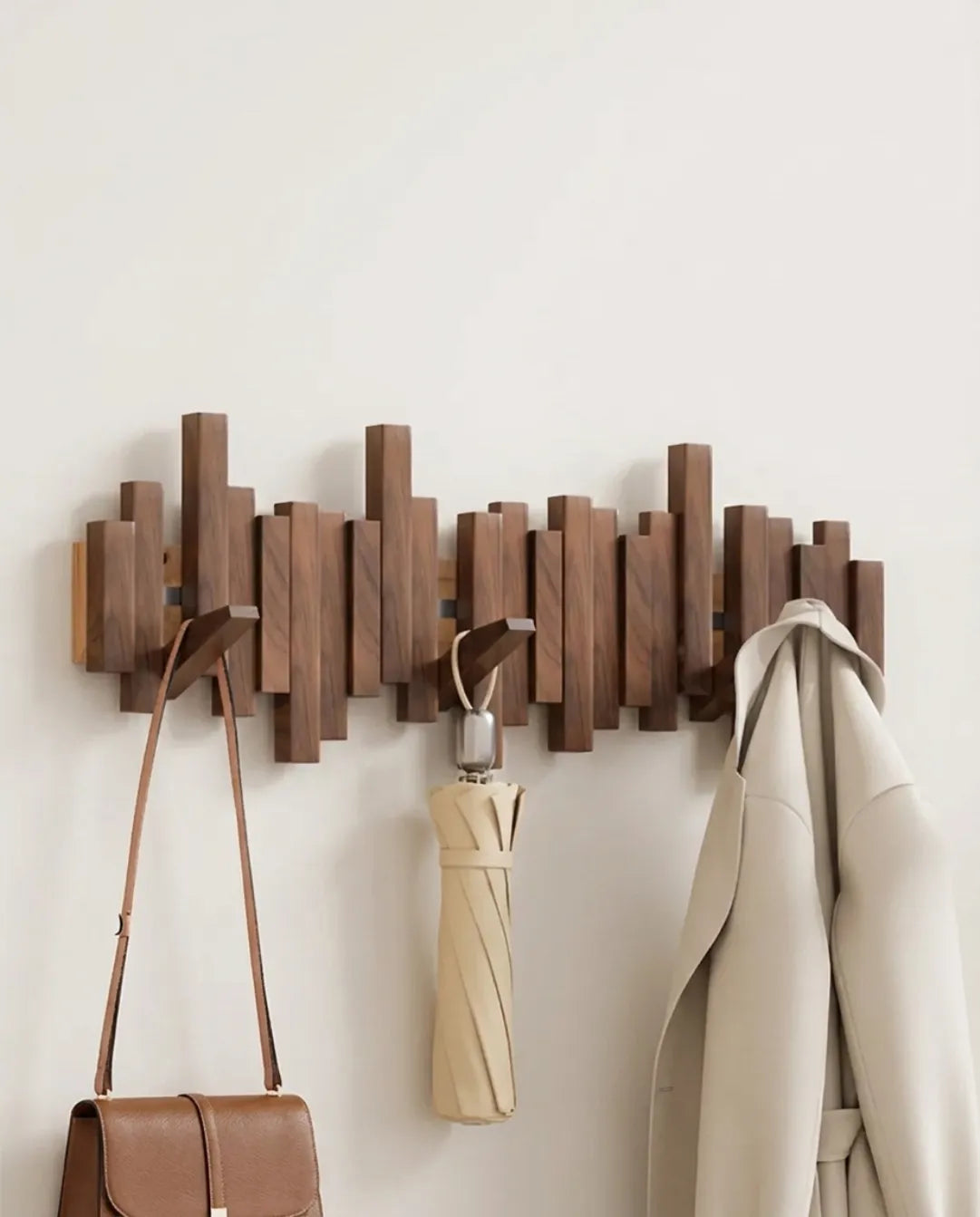 Wooden Wall-Mounted Coat Rack with Foldable Magnetic Hooks