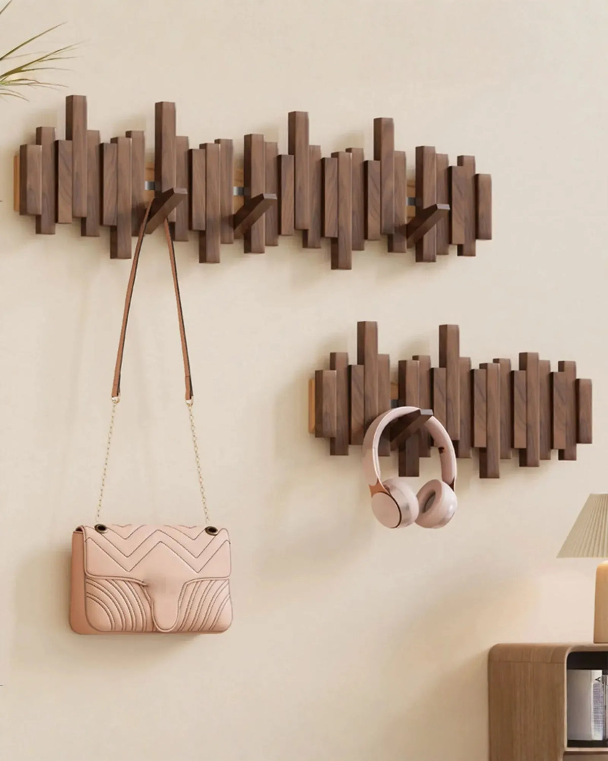 Wooden Wall-Mounted Coat Rack with Foldable Magnetic Hooks