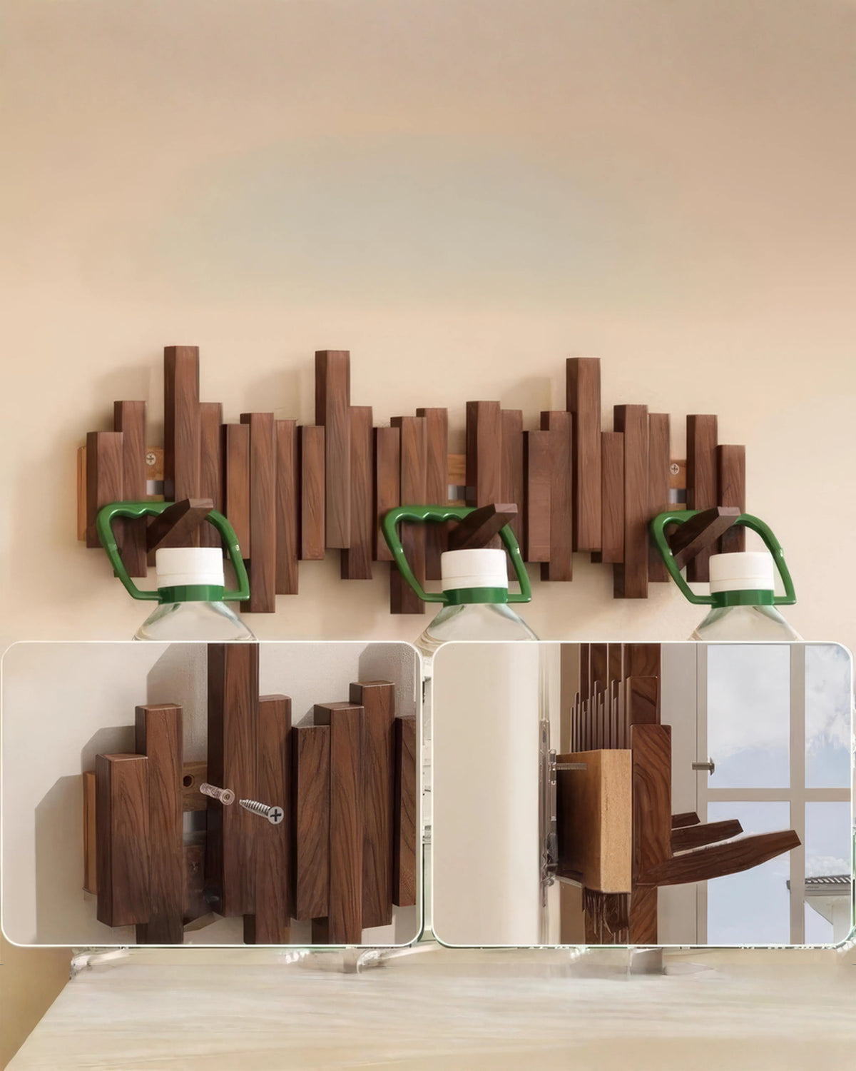 Wooden Wall-Mounted Coat Rack with Foldable Magnetic Hooks