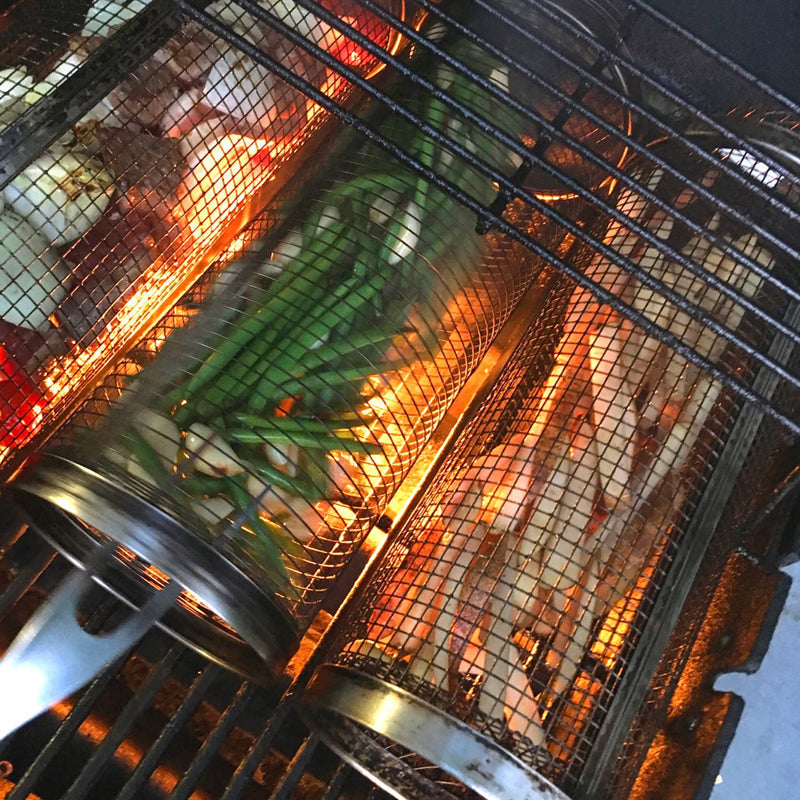 SpinGrill - Zylindrischer Grillkorb zum Rollen