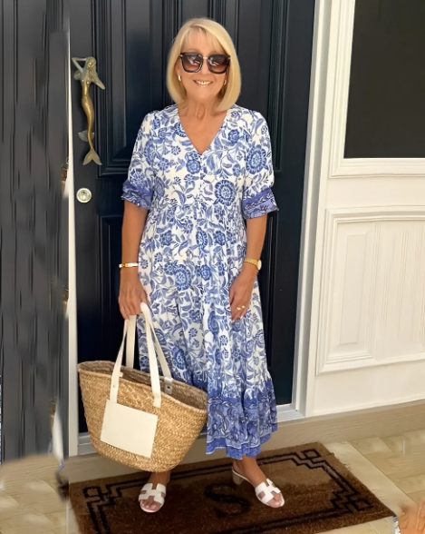 Florina - Boho-Kleid mit Blumenmuster und V-Ausschnitt für Damen