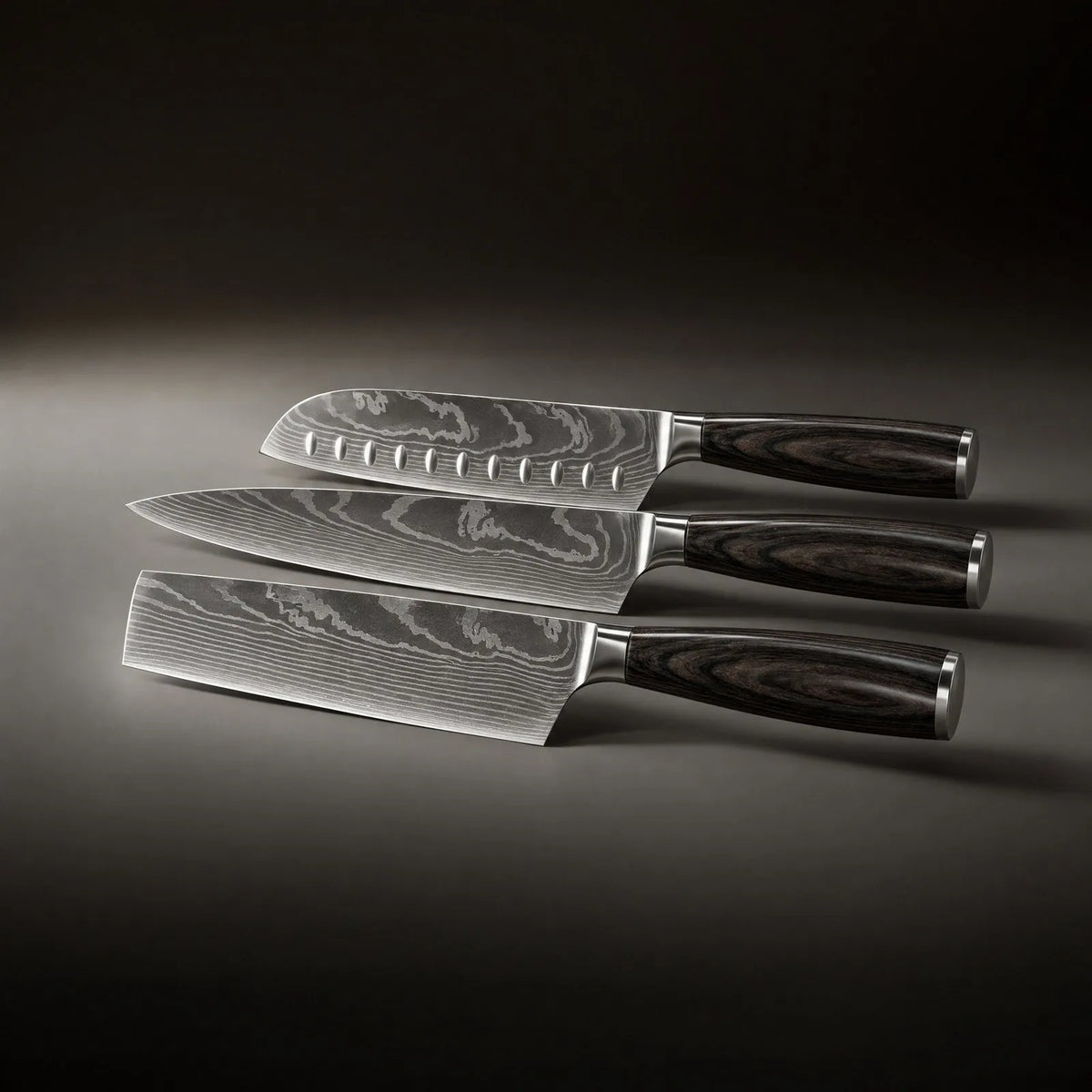 3-Piece Japanese Style Kitchen Knife Set with Layered Steel Blades