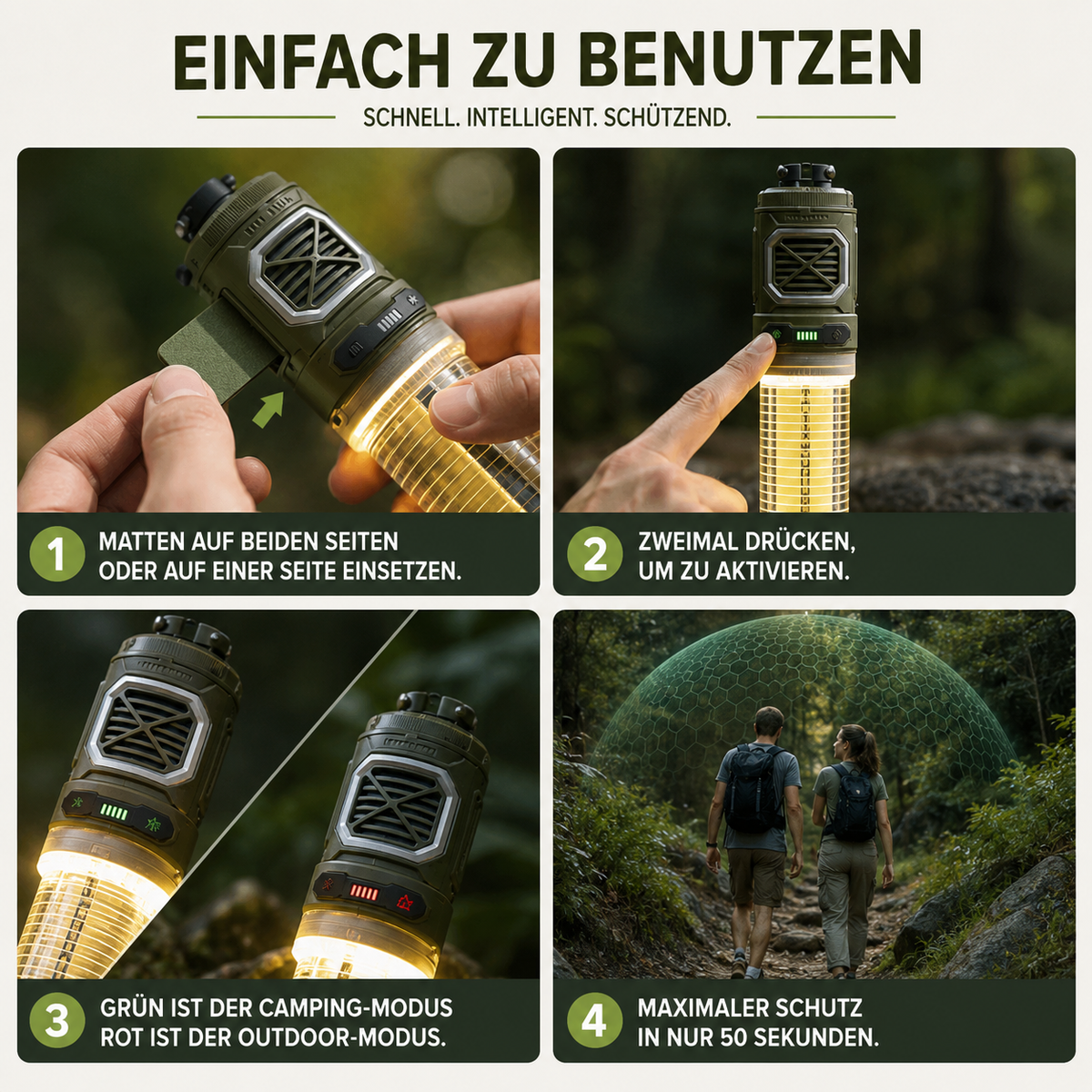 Picaris - Tragbare LED-Laterne mit Mückenschutz