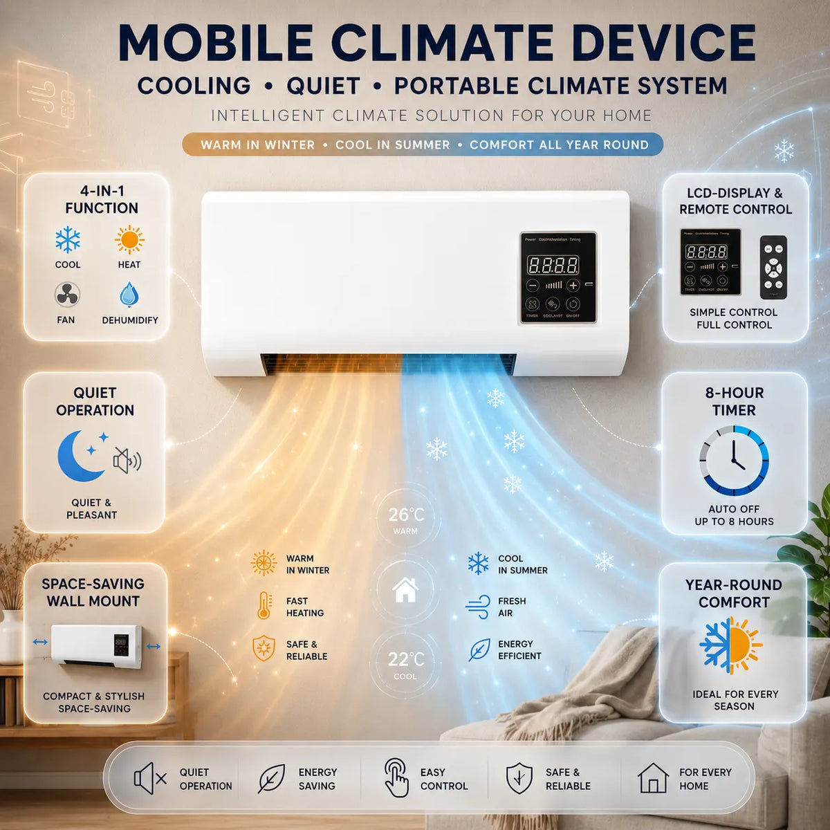 4-in-1 Ductless Wall-Mounted Air Conditioner with Timer