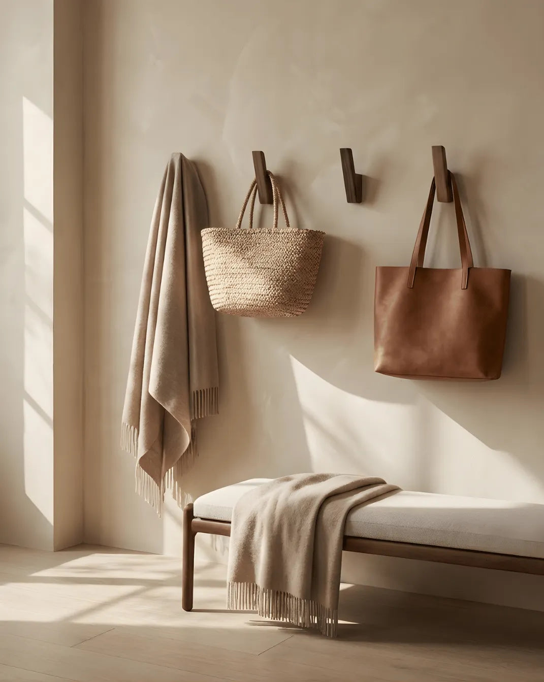 4-Piece Wooden Wall Hook Set for Entryway and Bathroom