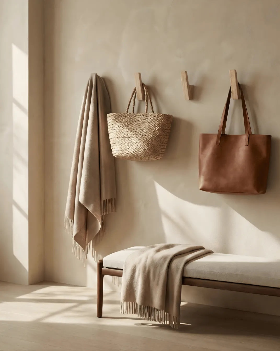 4-Piece Wooden Wall Hook Set for Entryway and Bathroom