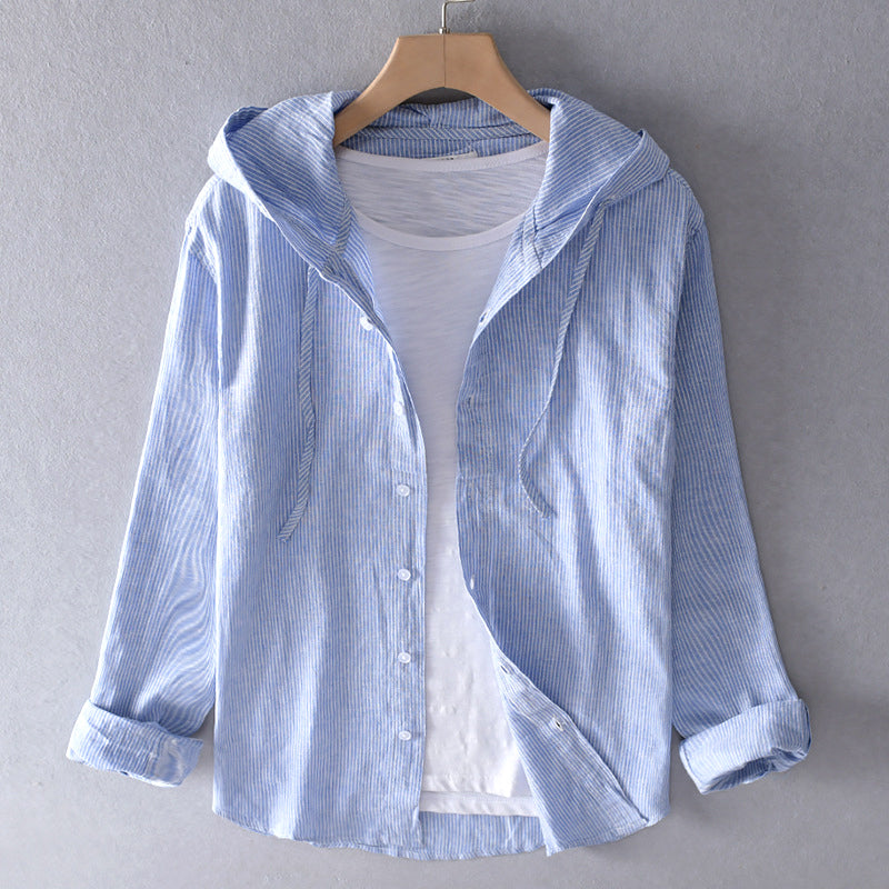 BreezeTunic - Gestreifte Bluse mit Kapuze und langen Ärmeln