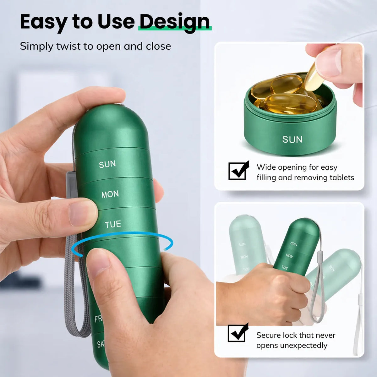 7-Compartment Aluminium Pill Organiser with Carrying Loop