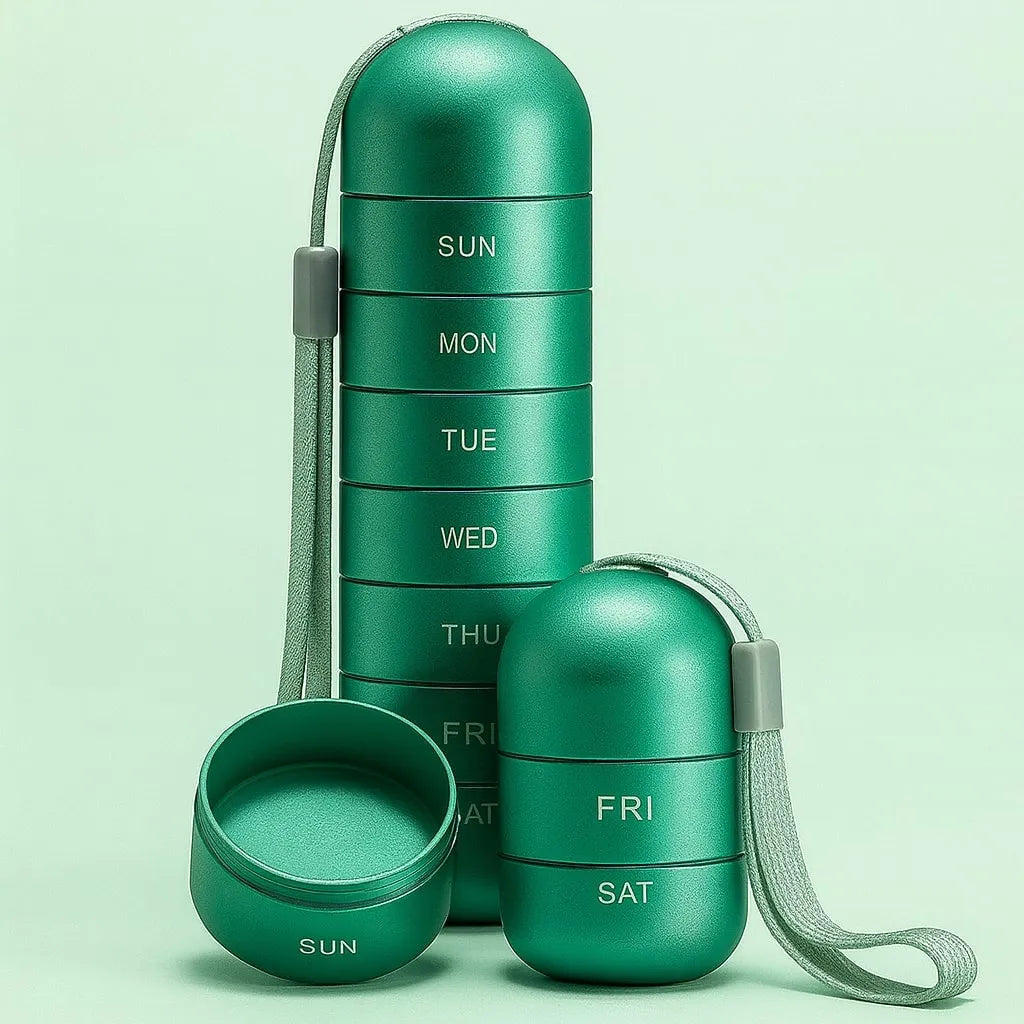 7-Compartment Aluminium Pill Organiser with Carrying Loop