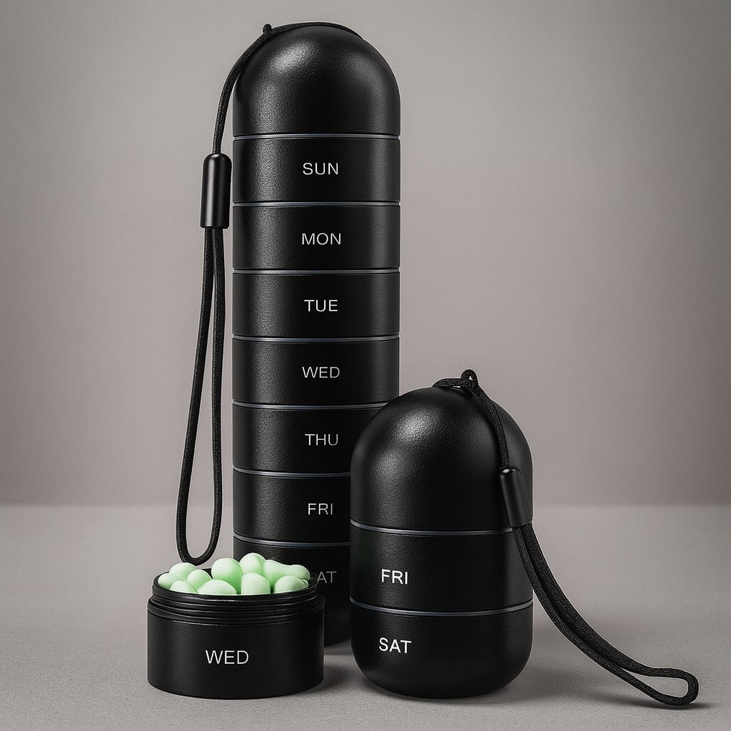CapStack - Zylindrischer Pillenorganizer für 7 Tage