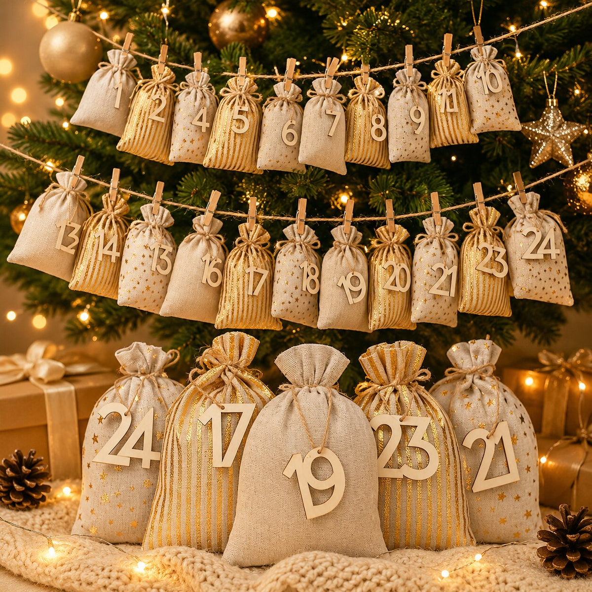 Numbered Hanging Advent Calendar Bags