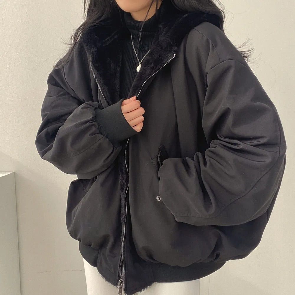Relaxed Hooded Bomber Winter Jacket