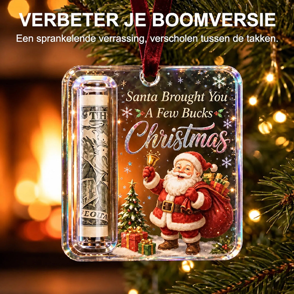 Acrylic Christmas Tree Ornament with Built-In Cash Holder
