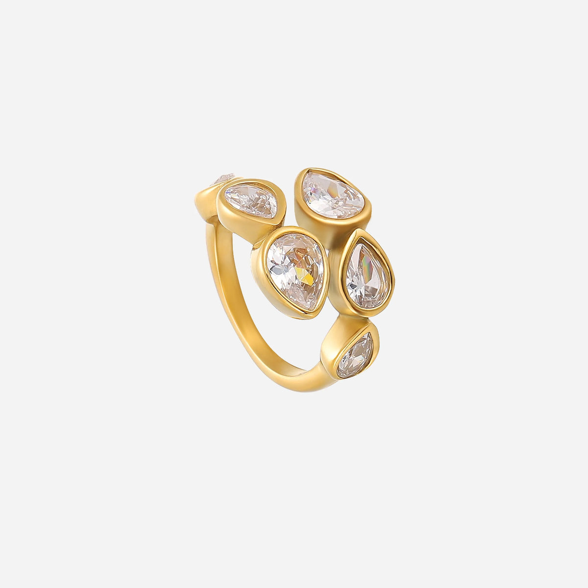 Adjustable Gold Ring with Pear-Cut Crystals