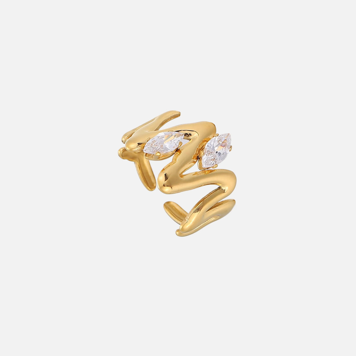 Adjustable Swirl Ring with Sculptural Wavy Pattern and Sparkle