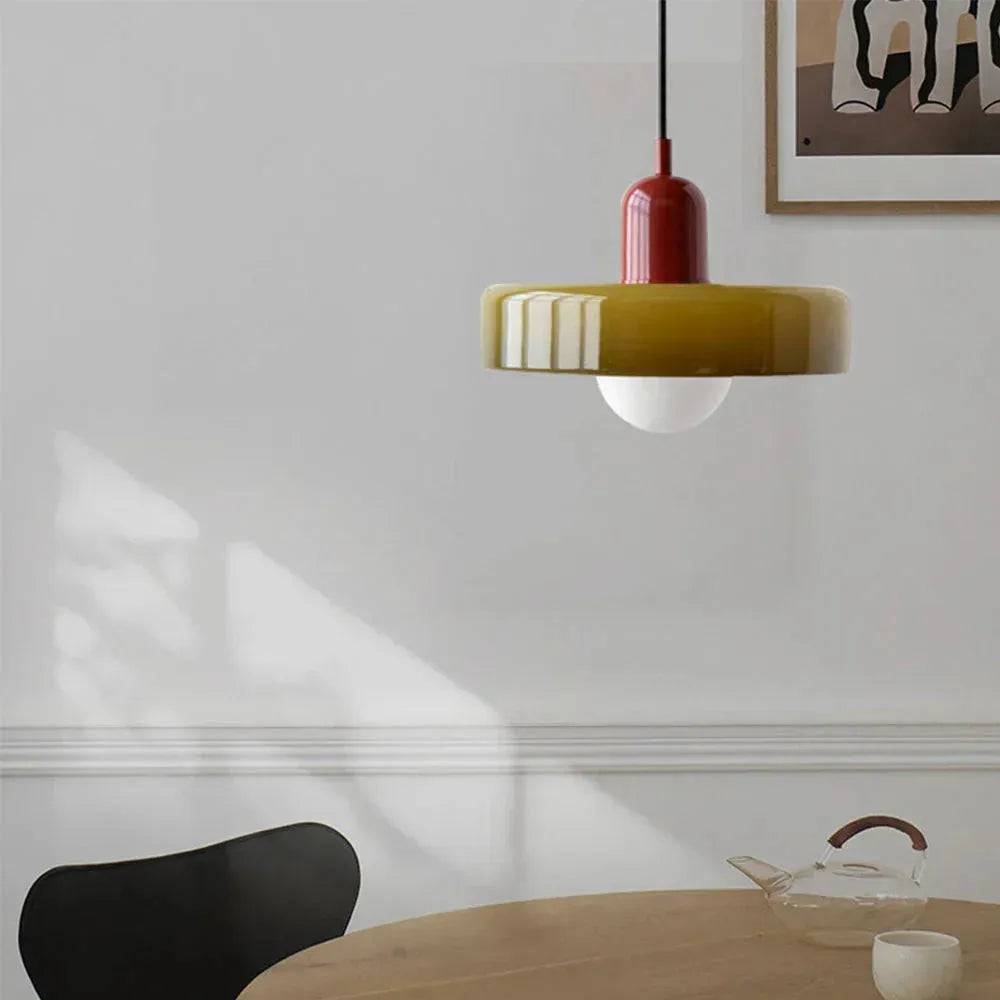 Bauhaus Stained Glass Pendant Light with Adjustable Height