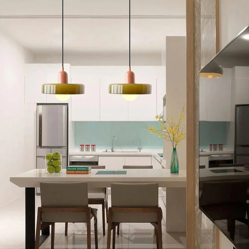 Bauhaus Stained Glass Pendant Light with Adjustable Height