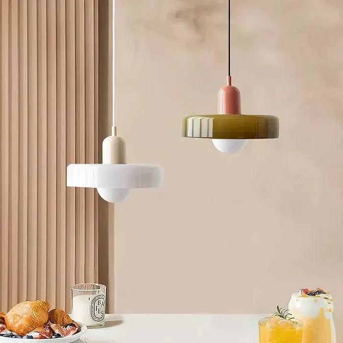 Bauhaus Stained Glass Pendant Light with Adjustable Height
