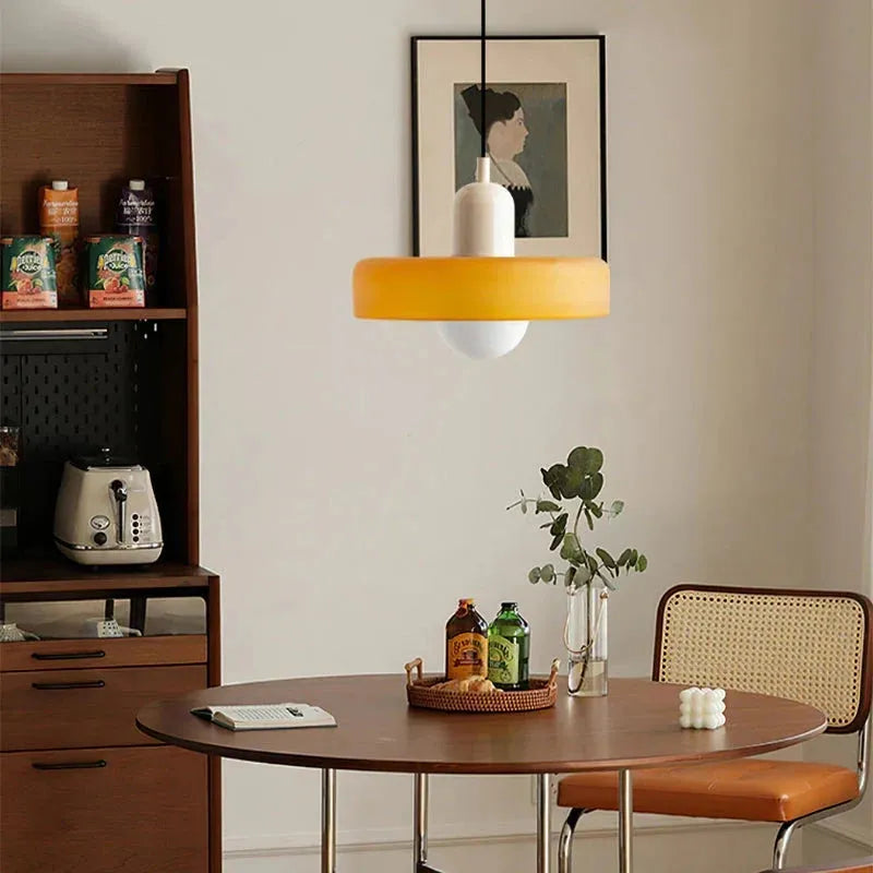 Bauhaus Stained Glass Pendant Light with Adjustable Height