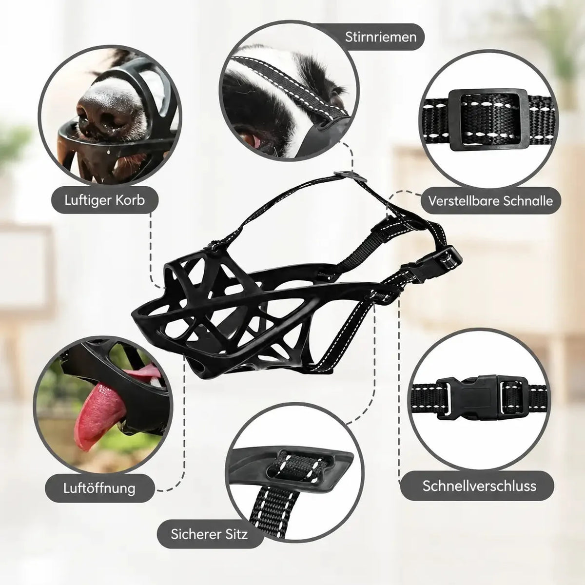Breathable Dog Muzzle with Adjustable Reflective Strap
