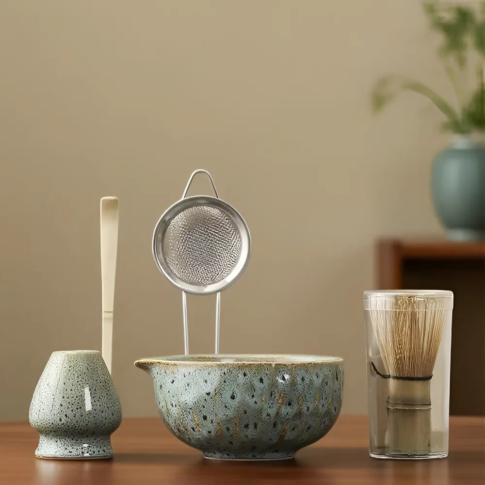 Ceramic Matcha Tea Set with Bamboo Accessories