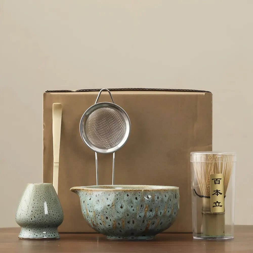 Ceramic Matcha Tea Set with Bamboo Accessories