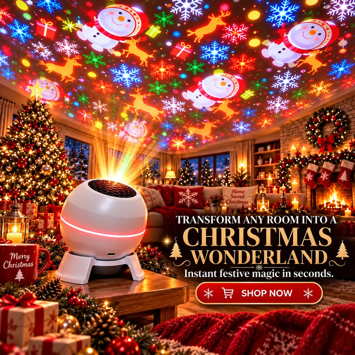 Christmas Light Projector with Moving Holiday Motifs