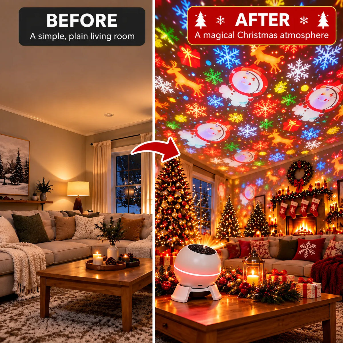 Christmas Light Projector with Moving Holiday Motifs