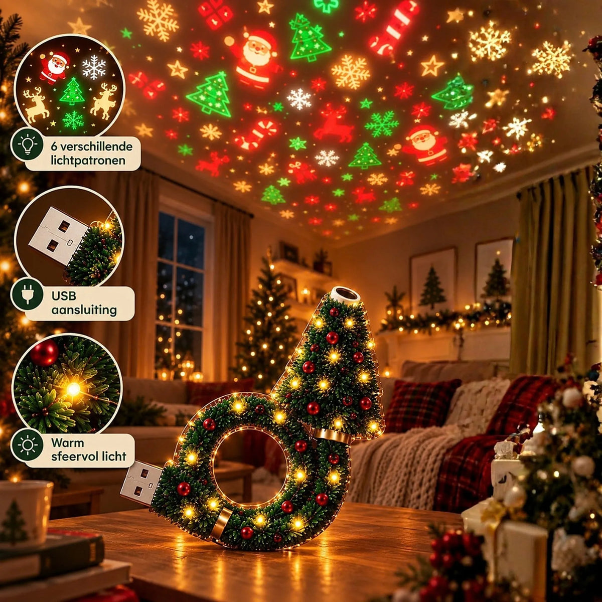 Christmas Tree USB Indoor Projector Lamp with LED Patterns