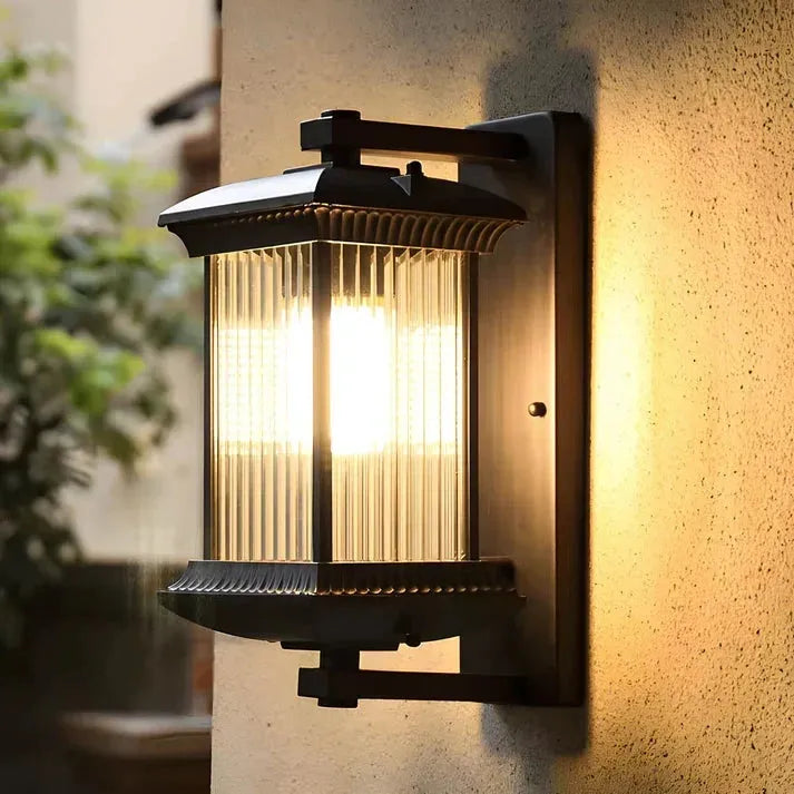 Classic Lantern Outdoor Wall Light with Ribbed Glass Panels