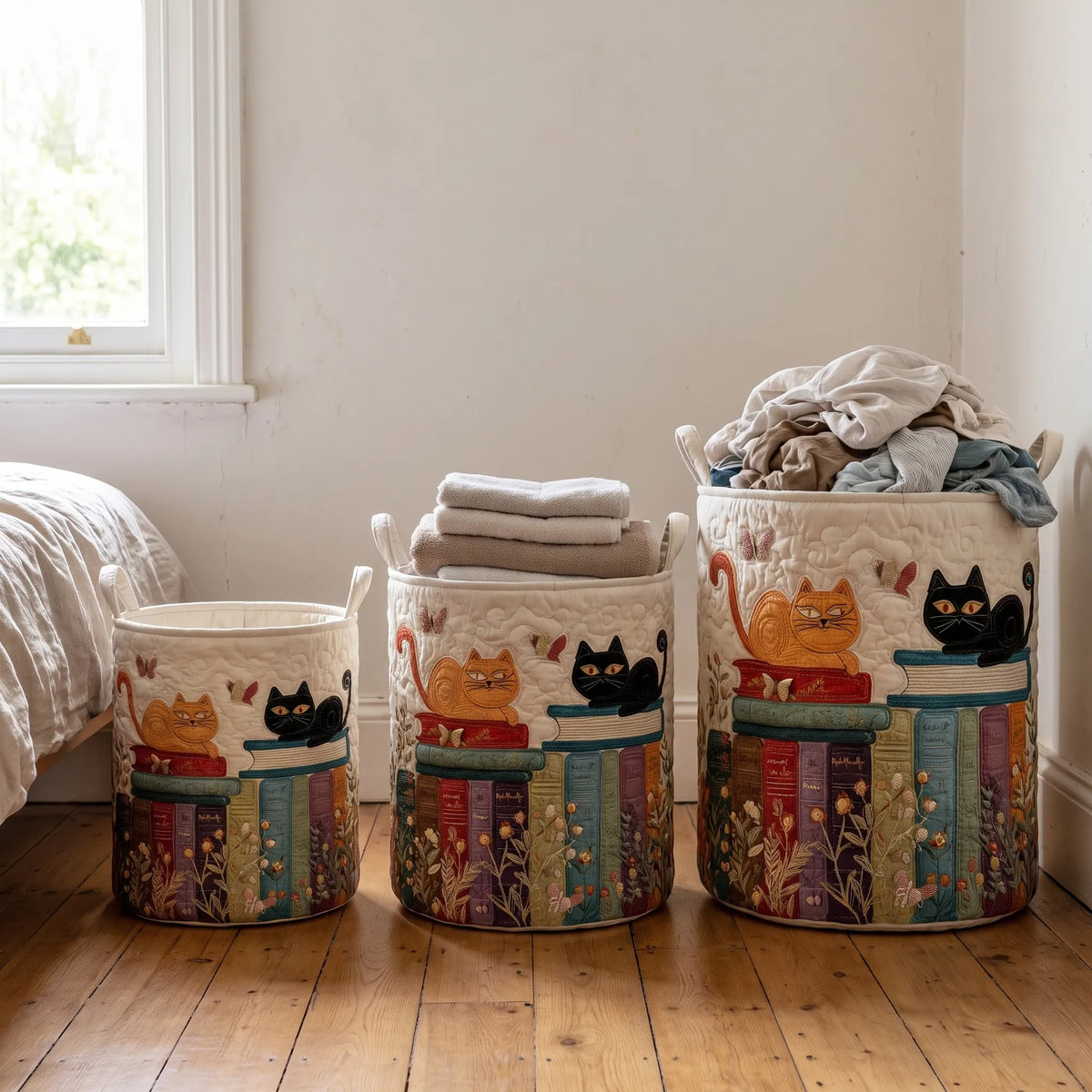 Collapsible Plaid Cat Laundry Basket with Handles