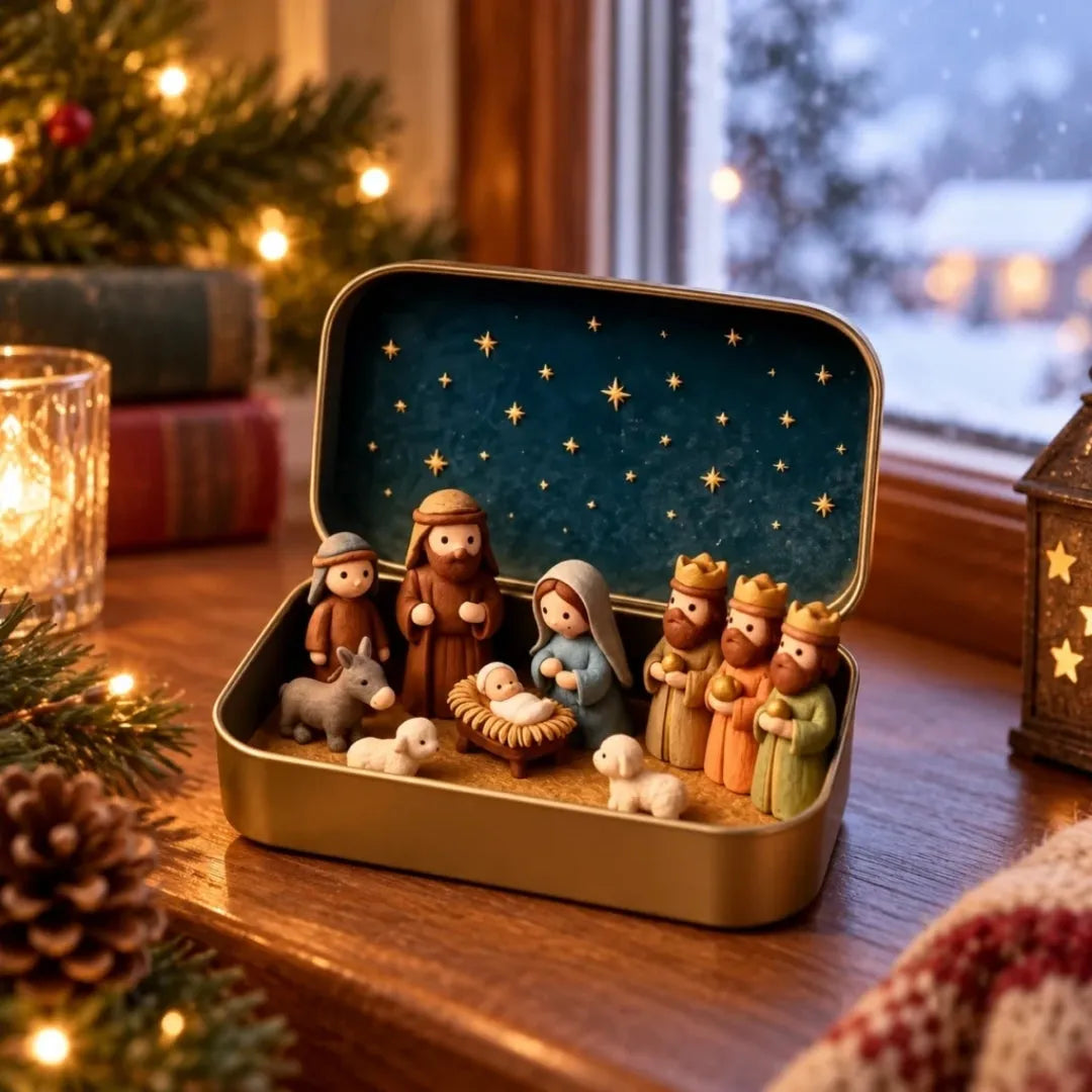 Compact Nativity Scene in Keepsake Tin Box