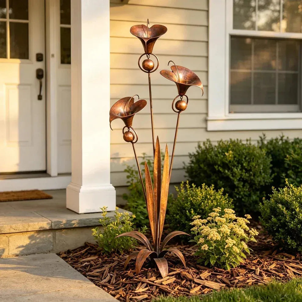 Copper Finish Calla Lily Garden Stakes for Outdoor Decor