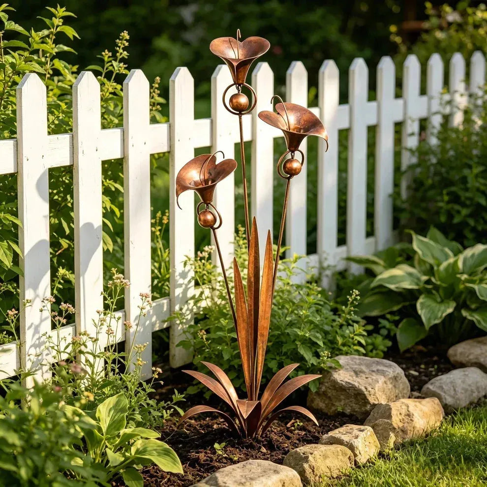 Copper Finish Calla Lily Garden Stakes for Outdoor Decor