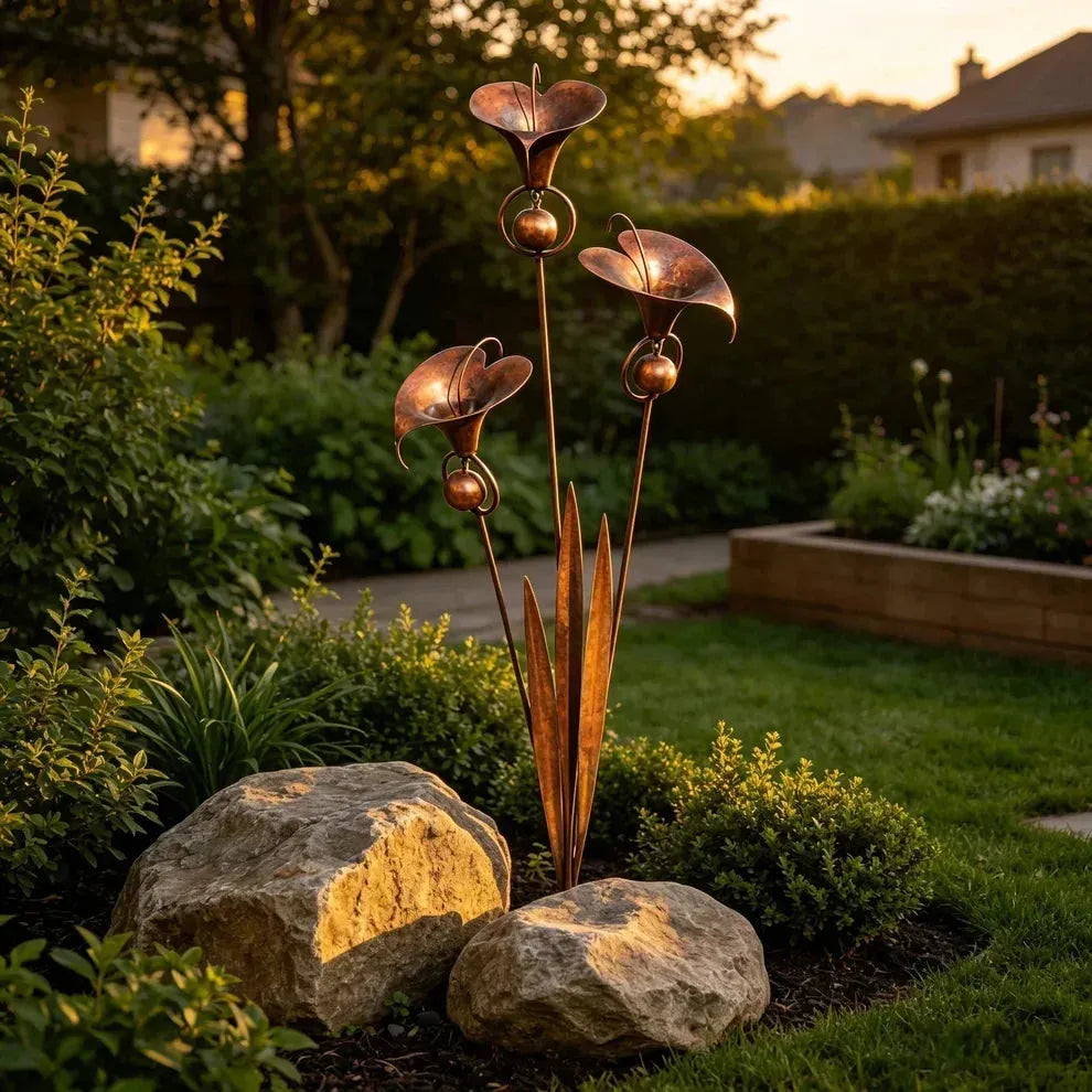 Copper Finish Calla Lily Garden Stakes for Outdoor Decor