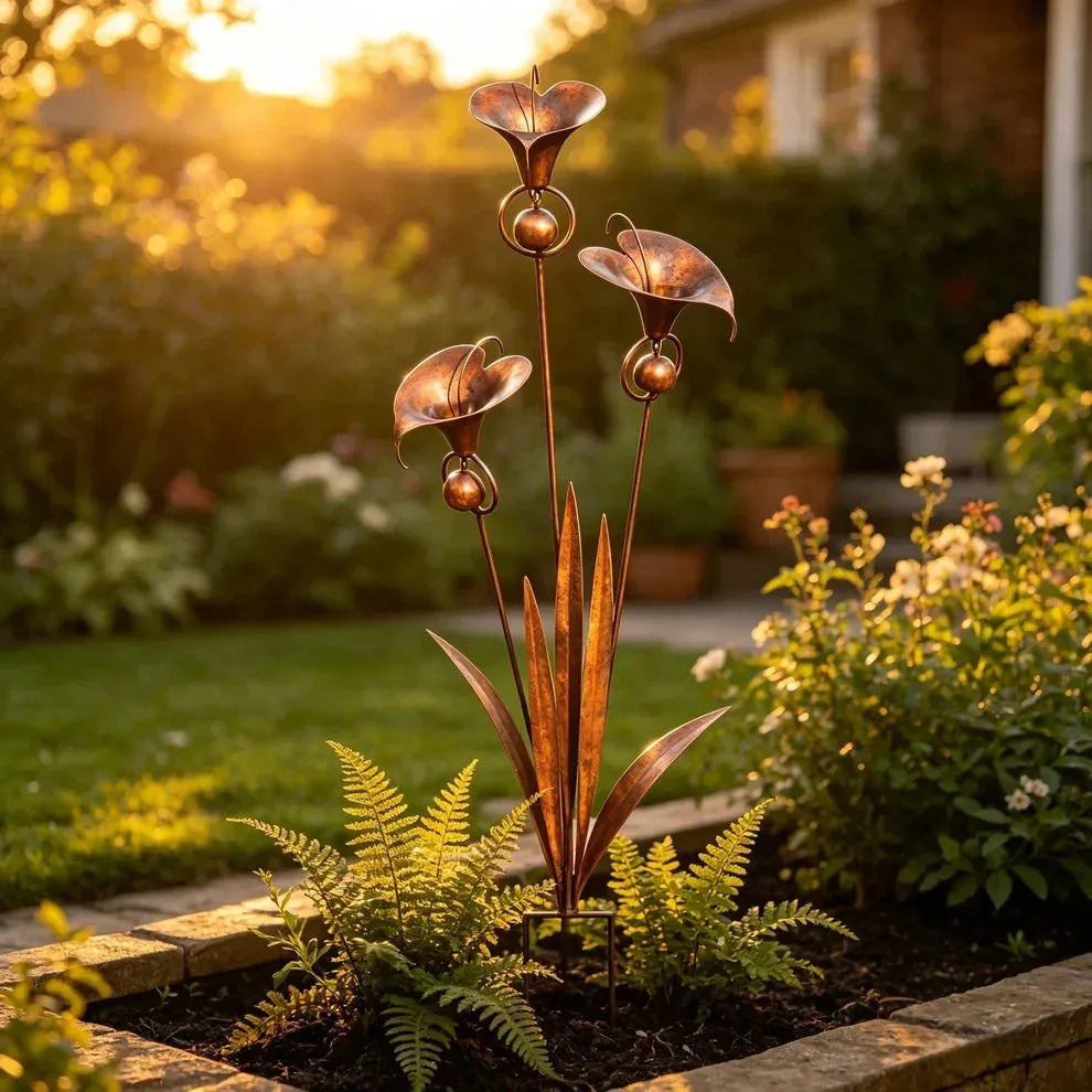 Copper Finish Calla Lily Garden Stakes for Outdoor Decor