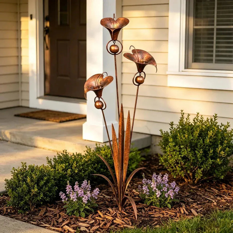 Copper Finish Calla Lily Garden Stakes for Outdoor Decor