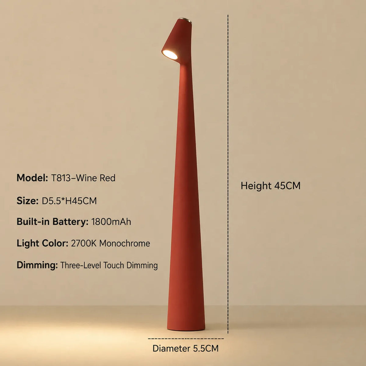 Cordless LED Table Lamp with 3-Level Touch Dimming