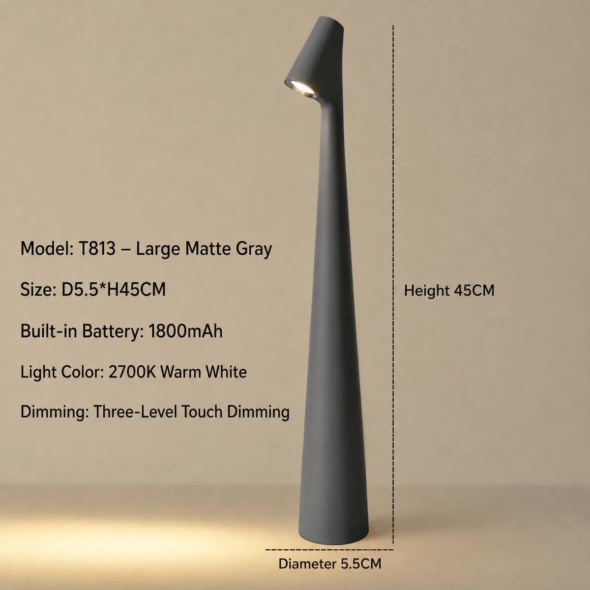 Cordless LED Table Lamp with 3-Level Touch Dimming
