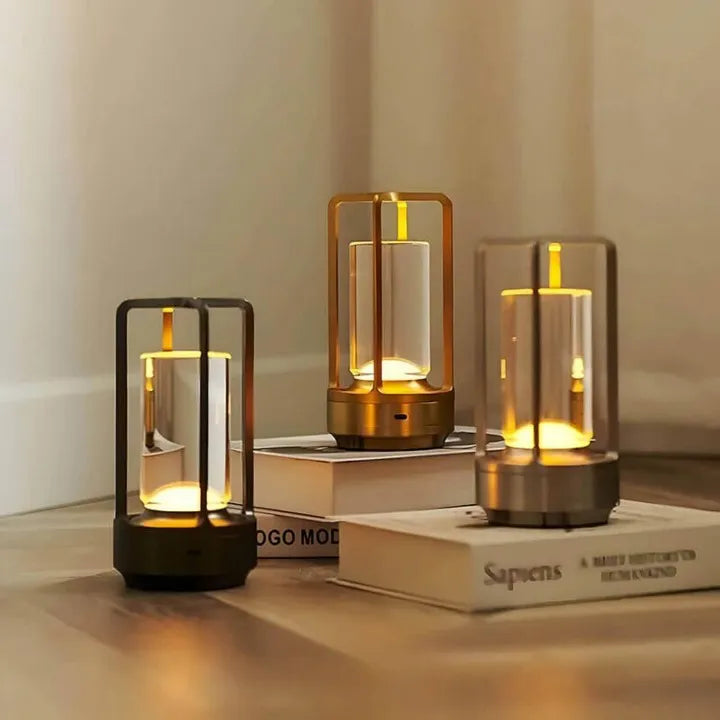 Cordless LED Table Lamp with Open Frame Cylindrical Shade