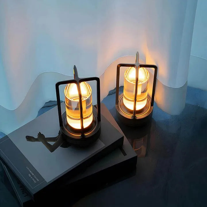 Cordless LED Table Lamp with Open Frame Cylindrical Shade